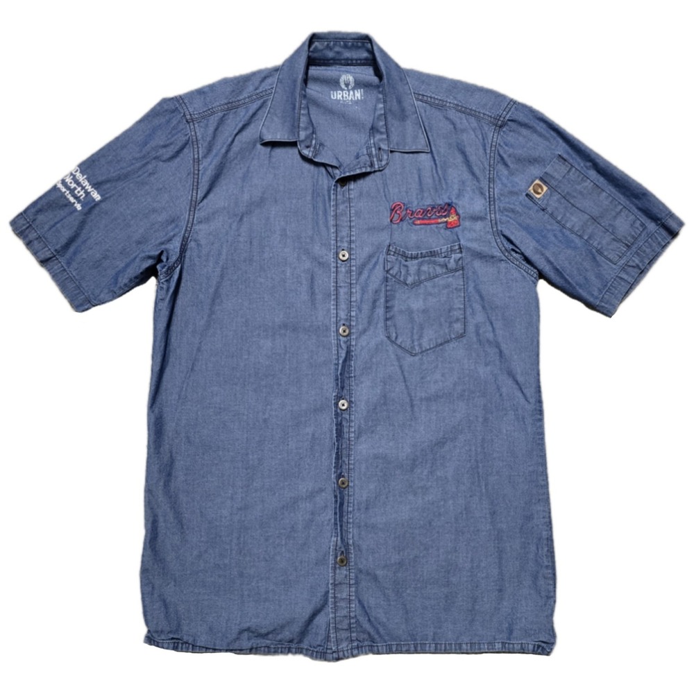 Atlanta Braves Chef Shirt Mens Small Blue Chambray Button Down‎ Chef Works